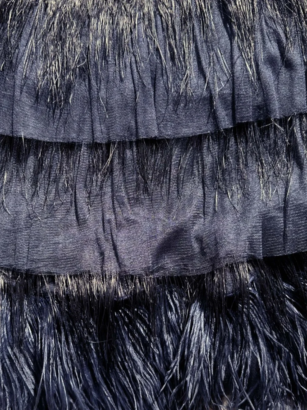 BLUMARINE Ostrich Feather Tiered Skirt Navy Blue Luxury Made in Italy Size 40